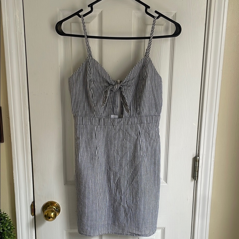Vestique Blue and White Striped Mini Dress